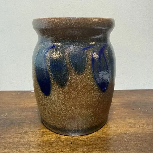Vintage BBP Beaumont Brothers Pottery Crock Blue Feather Brush Strokes 1992 - Picture 6 of 9